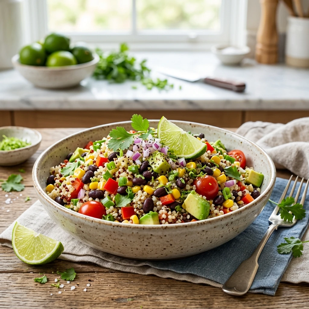 30 Easy High-Protein Meals Ready in 15 Minutes (30g+ Protein) 31 Zesty Lime & Black Bean Quinoa Protein Salad - easy high protein meals (AI Generated Image)