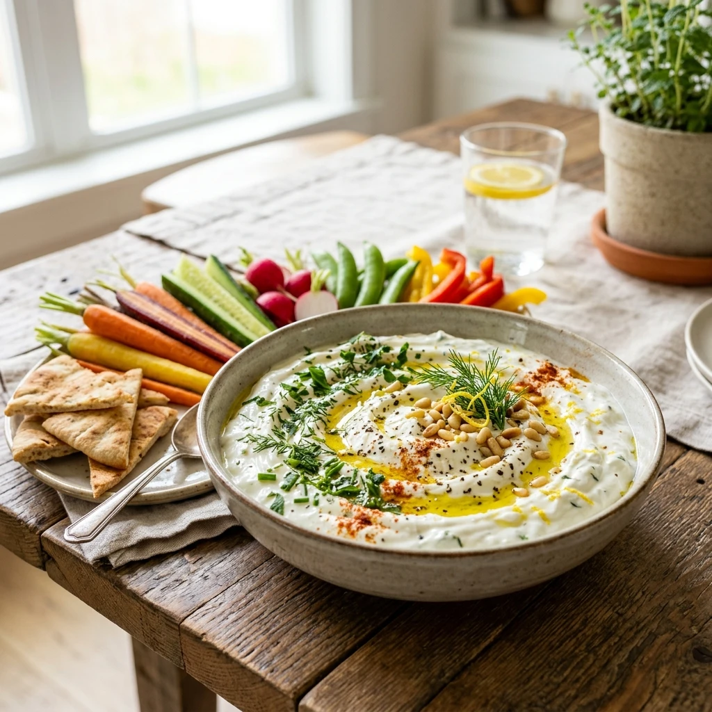 30 Easy High-Protein Meals Ready in 15 Minutes (30g+ Protein) 5 High-Protein Savory Greek Yogurt & Herb Dip Bowl - easy high protein meals (AI Generated Image)