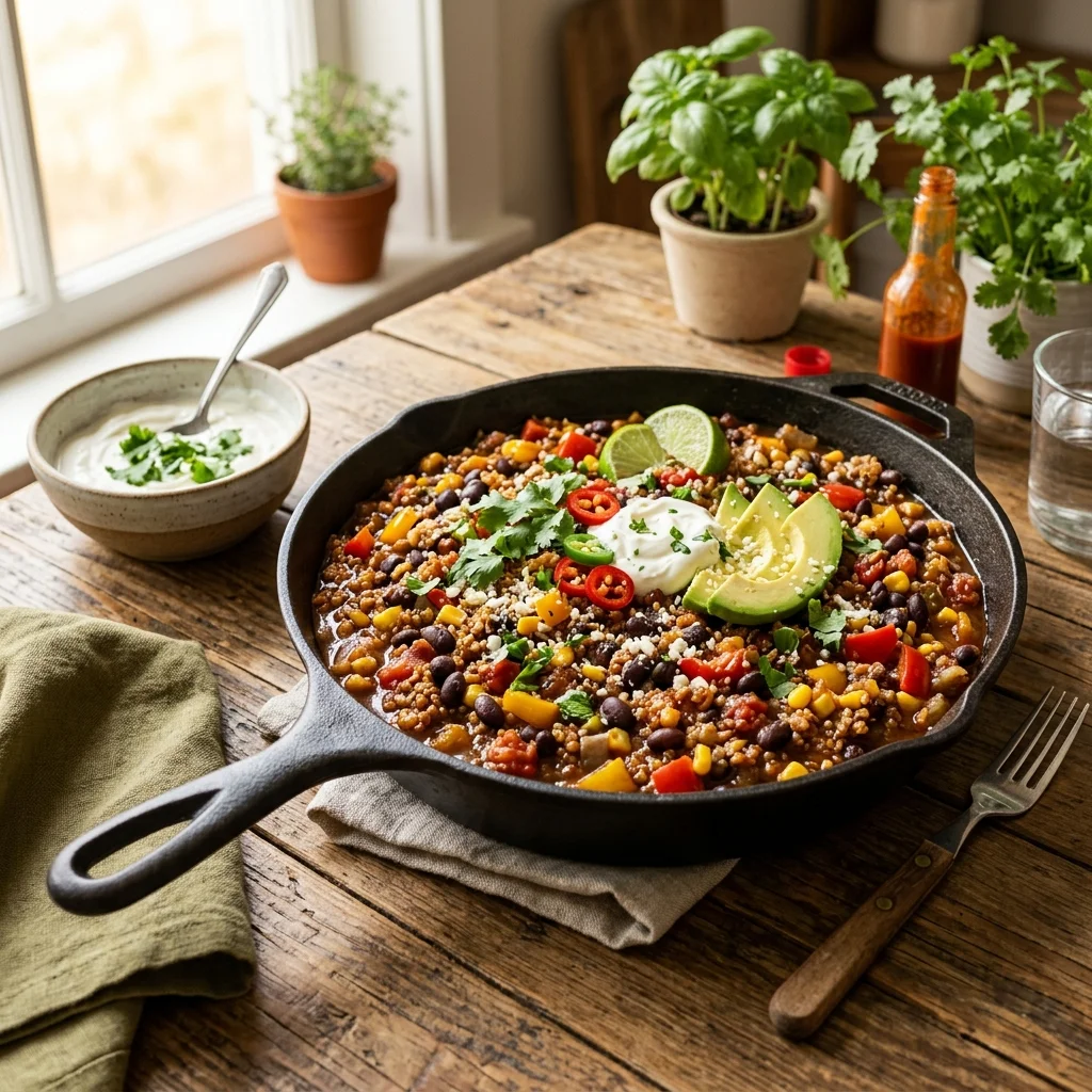 Smoky Chipotle Black Bean & Quinoa Skillet - flavorful high fiber recipes (AI Generated Image)