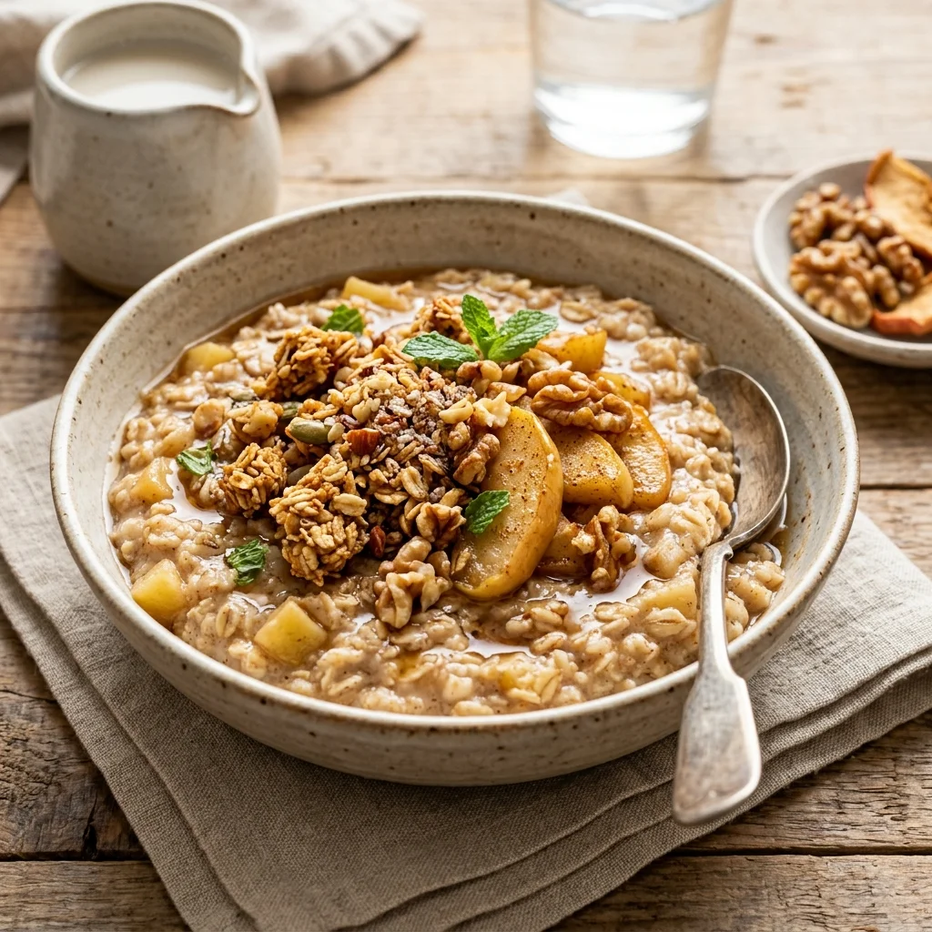 Apple Cinnamon Rolled Oats with Psyllium Crunch - flavorful high fiber recipes (AI Generated Image)