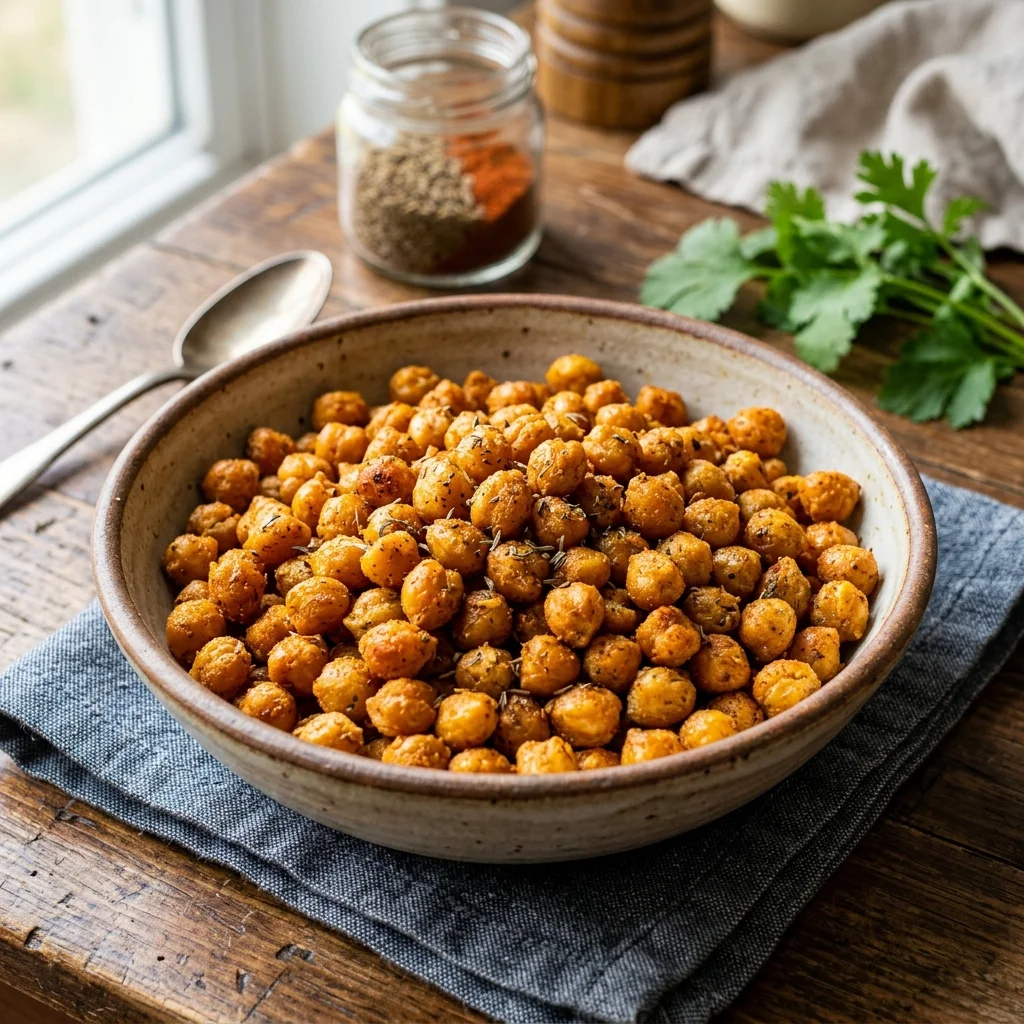 Crispy Air-Fried Moroccan Spiced Chickpeas - flavorful high fiber recipes (AI Generated Image)