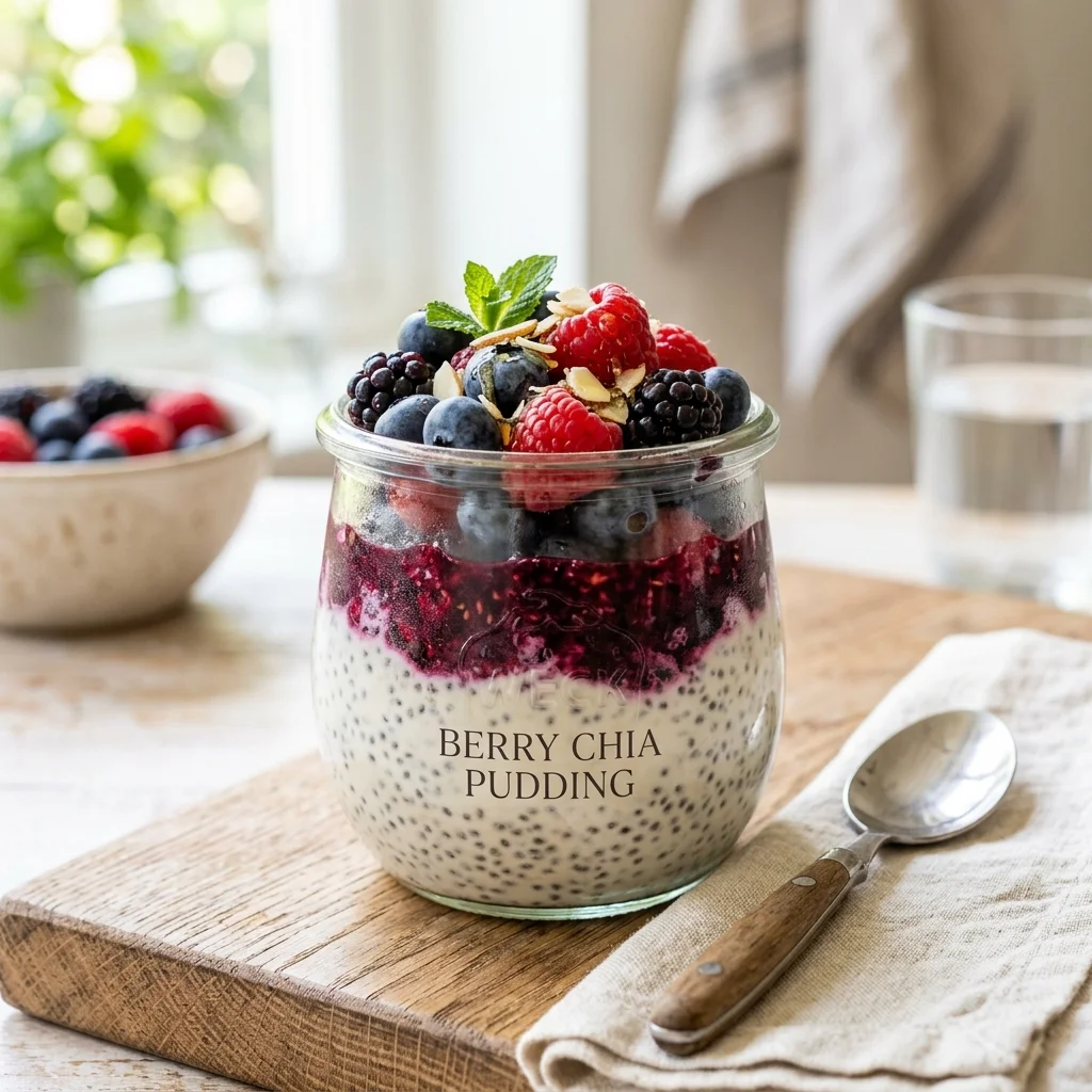 Berry Chia Seed Overnight Pudding Jar - flavorful high fiber recipes (AI Generated Image)
