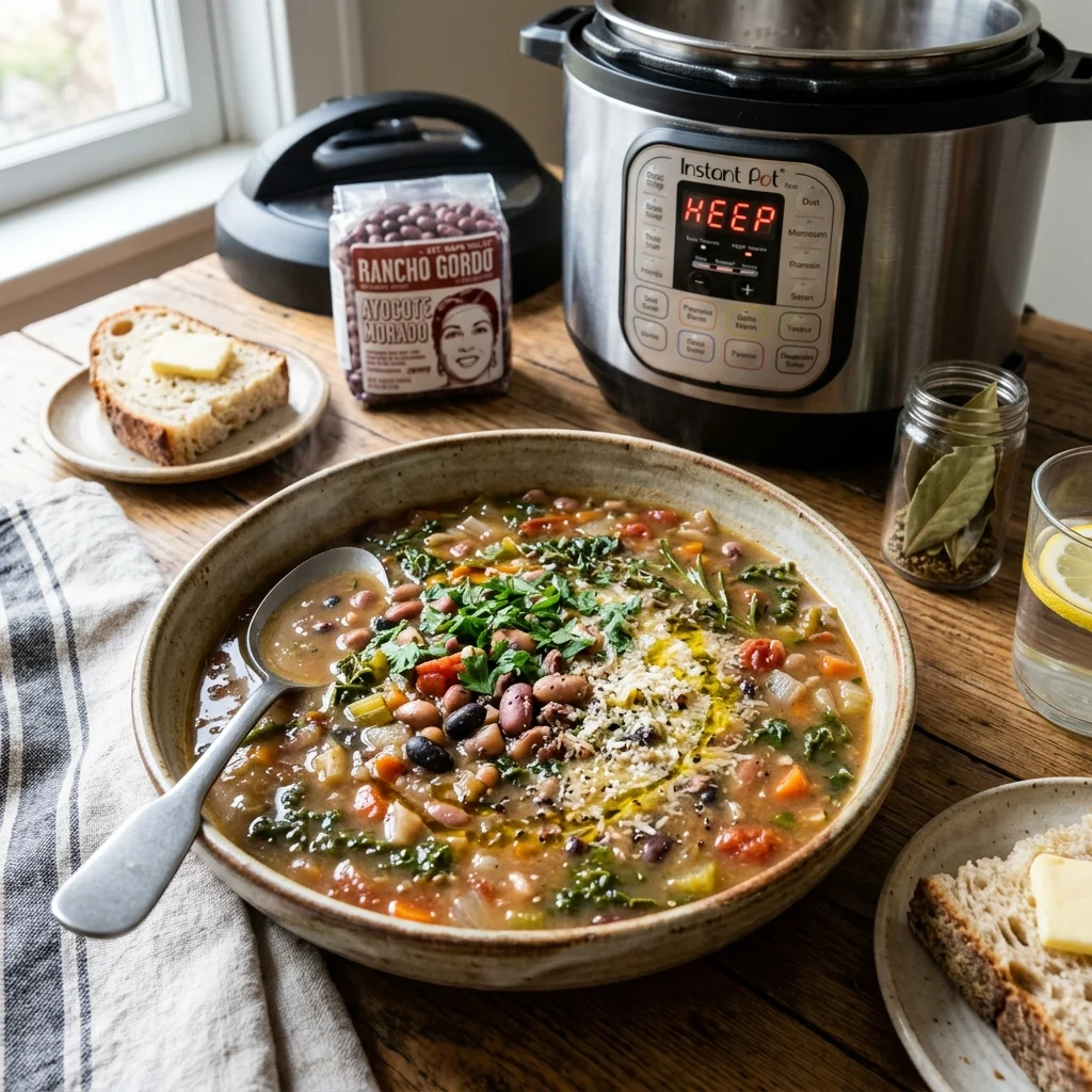 Instant Pot Savory Rancho Gordo Heirloom Bean Soup - flavorful high fiber recipes (AI Generated Image)