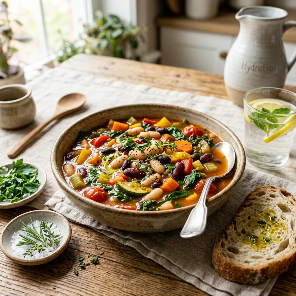 20 Satiating High-Protein High-Fiber Meals for Sustained Energy 15 Whole-Food Hydration-Boosted Bean & Vegetable Stew - high protein high fiber meals (AI Generated Image)