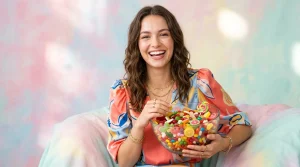 Editorial photography of colorful candies representing Skittles Taste the Rainbow commercial history
